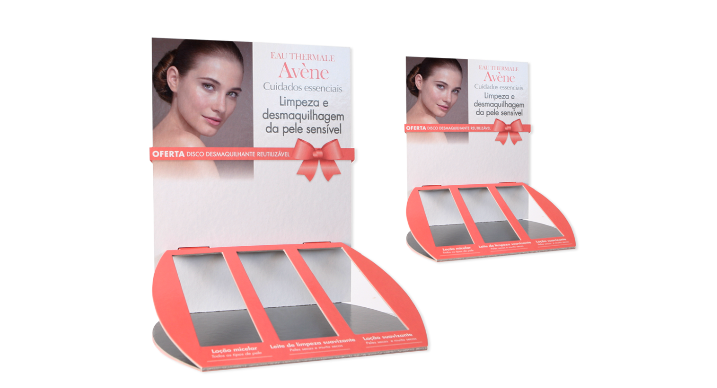EXPOSITOR DE BALCÃO EM CARTÃO PARA 3 PRODUTOS - AVÈNE